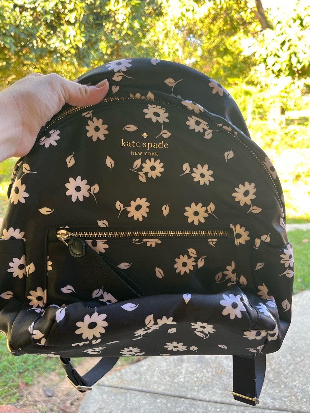 kate spade Black Floral Nylon Backpack with Cream Daisies